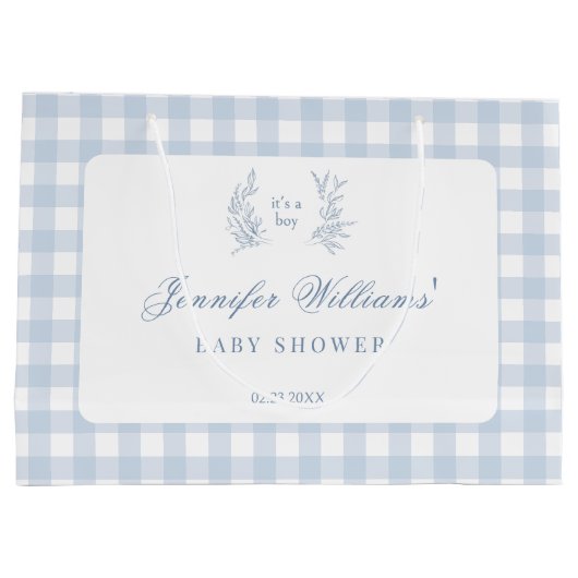 赤クラシカルフランスのちゃんブルー男の子シャワー抱き枕 ラージペーパーバッグ (裏面)