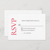 赤クラシカル白の結婚式RSVP応答の返信 出欠カード (正面/裏面)