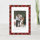 赤クラシックい格子模様ハッピーホリデー写真 シーズンカード (正面)