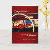 赤クラシックで車の引退おめでとう カード (黄色い花)