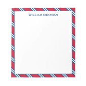 赤クラシックとネイビーの対角線タイのストライプパターン ノートパッド (正面)