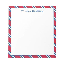 赤クラシックとネイビーの対角線タイのストライプパターン ノートパッド
