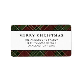 赤クラシックとミニマル緑の格子模様のクリスマス ラベル