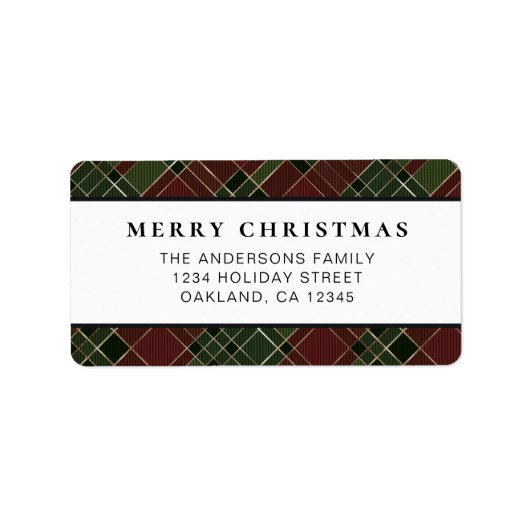 赤クラシックとミニマル緑の格子模様のクリスマス ラベル (正面)