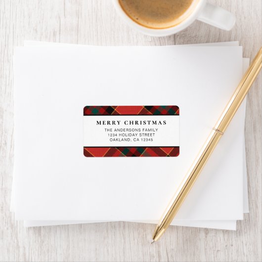 赤クラシックとミニマル緑の格子模様のクリスマス ラベル (インサイチュ)