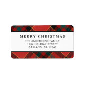 赤クラシックとミニマル緑の格子模様のクリスマス ラベル (正面)