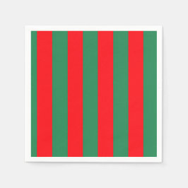 赤クラシックと緑のクリスマスストライプの スタンダードカクテルナプキン