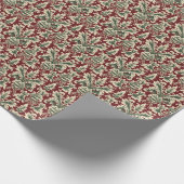 赤クラシックと緑のクリスマスダマスク ラッピングペーパー (角)