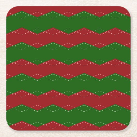 赤クラシックと緑のクリスマス スクエアペーパーコースター (正面)