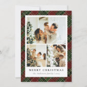 赤クラシックと緑のコラージュと写真クリスマス シーズンカード (正面)