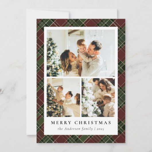 赤クラシックと緑のコラージュと写真クリスマス シーズンカード (正面)