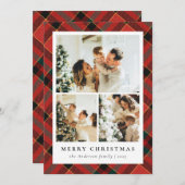 赤クラシックと緑のコラージュと写真クリスマス シーズンカード (正面/裏面)