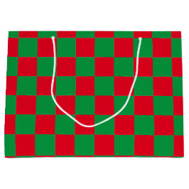 赤クラシックと緑のパタ市松模様にーン ラージペーパーバッグ