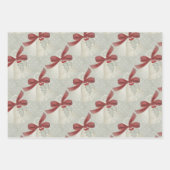 赤クラシックと緑のベル、リボン、ホリー ラッピングペーパーシート (正面3)