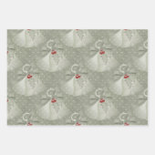 赤クラシックと緑のベル、リボン、ホリー ラッピングペーパーシート (正面)