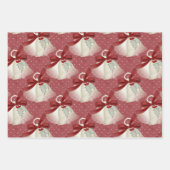 赤クラシックと緑のベル、リボン、ホリー ラッピングペーパーシート (正面3)