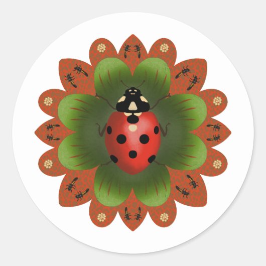 赤クラシックと緑のラディバグのステッカー。 ラウンドシール (正面)