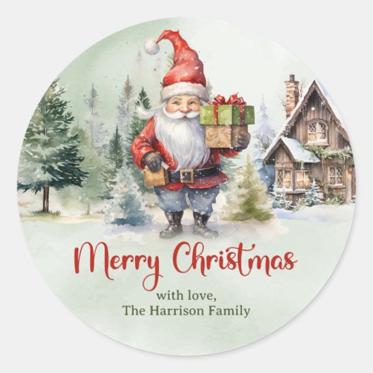 赤クラシックと緑の可愛い格言とギフト ラウンドシール (正面)