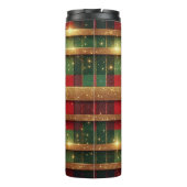 赤クラシックと緑の格子状のきらめく金ゴールドストライプ タンブラー (裏面)