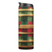 赤クラシックと緑の格子状のきらめく金ゴールドストライプ タンブラー (回転右)