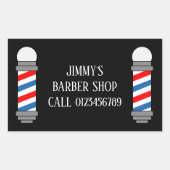 赤クラシックと青の理容師ショップポール美容師 長方形シール (正面)