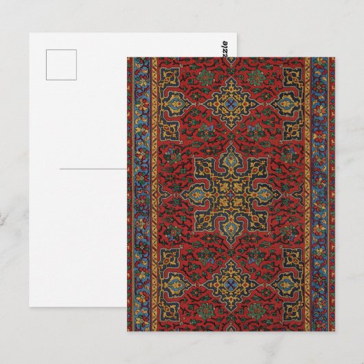 赤クラシックと青、ペルシャじゅうたん模様 ポストカード (正面/裏面)