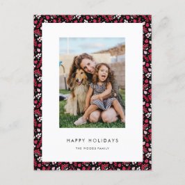 赤クラシックと黒のクリスマスパターン写真 ポストカード