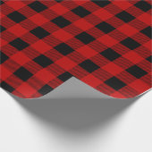 赤クラシックと黒のバッファローの格子縞クリスマス ラッピングペーパー (角)