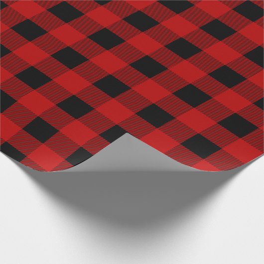 赤クラシックと黒のバッファローの格子縞クリスマス ラッピングペーパー (角)