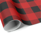 赤クラシックと黒のバッファローの格子縞クリスマス ラッピングペーパー (ロールコーナー)
