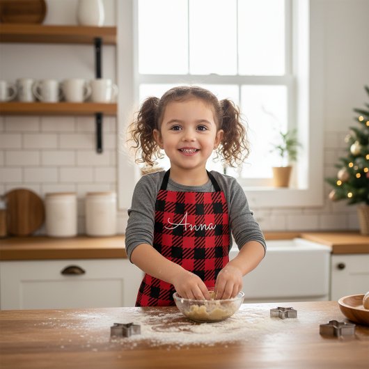 赤クラシックと黒の格子柄バッファロータータンチェックパターン エプロン