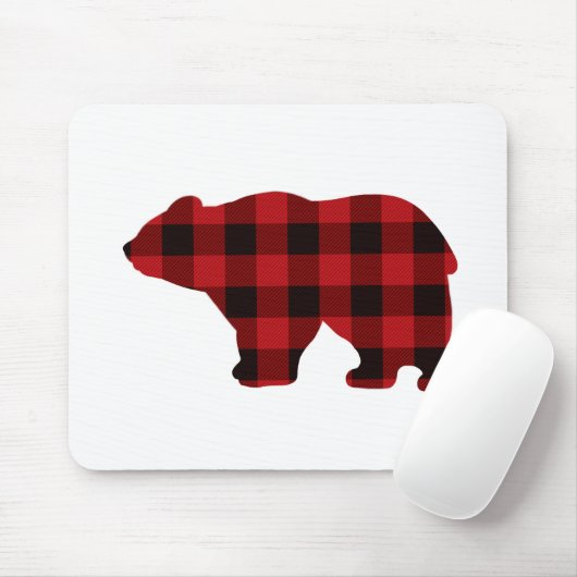 赤クラシックと黒の格子柄ベアデザイン マウスパッド (マウス)