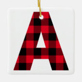 赤クラシックと黒の水牛のプレイドモノグラムA セラミックオーナメント (正面)
