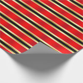 赤クラシックの黒と金ゴールドのジオメトストライプリの ラッピングペーパー (角)