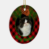 赤クラシックエレガント黒の格子柄のペット猫 セラミックオーナメント (右)