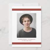 赤クラシックストライプ写真モダン卒業 案内状 (正面)