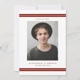 赤クラシックストライプ写真モダン卒業 案内状