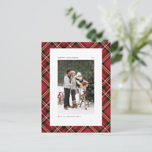 赤クラシックタータンチェック格子模様 シーズンポストカード (スタンド正面)