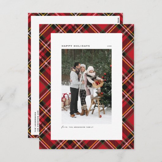赤クラシックタータンチェック格子模様 シーズンポストカード (正面/裏面)