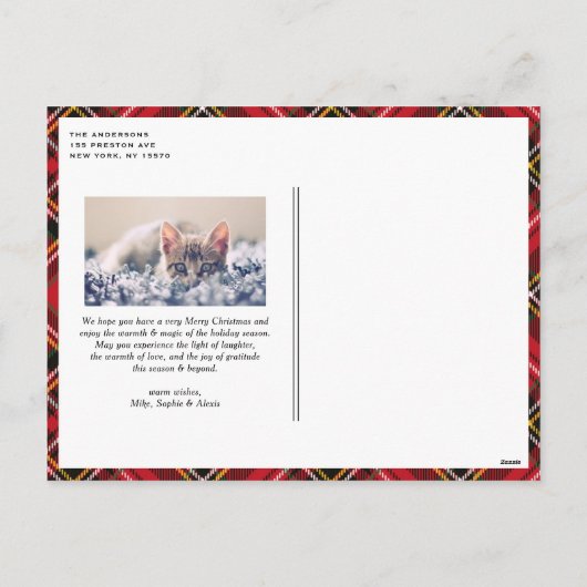 赤クラシックタータンチェック格子模様 シーズンポストカード (裏面)