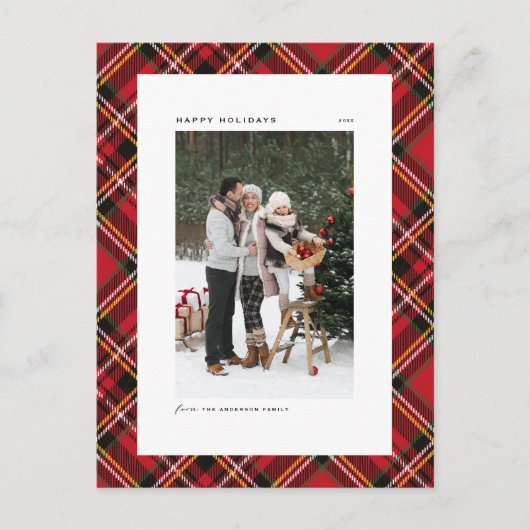 赤クラシックタータンチェック格子模様 シーズンポストカード (正面)