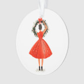 赤クラシックドレスのクリスマス美しい オーナメント (正面)