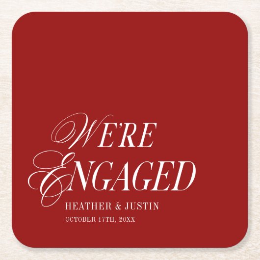 赤クラシックフォーマルエレガントい婚約したよ スクエアペーパーコースター (正面)