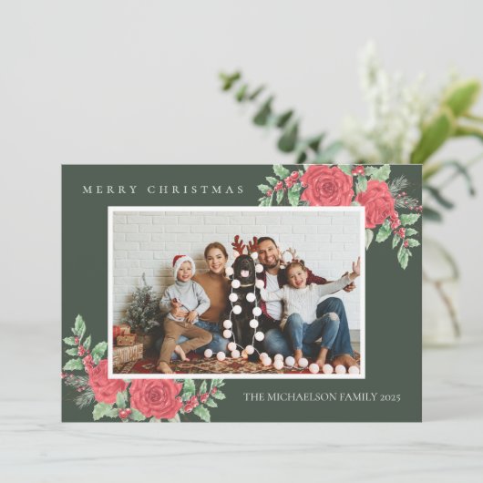 赤クラシックフローラクリスマスフォト シーズンカード (スタンド正面)