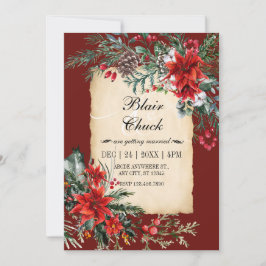 赤クラシックフローラ結婚枝 招待状