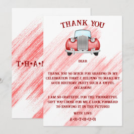 赤クラシックレトロ車ヴィンテージ水色 サンキューカード