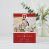 赤クラシック四角ダブル幸せ中国の写真 案内ポストカード (スタンド正面)