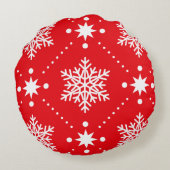 赤クラシック白い雪の結晶クリスマスパターン ラウンドクッション (裏面)