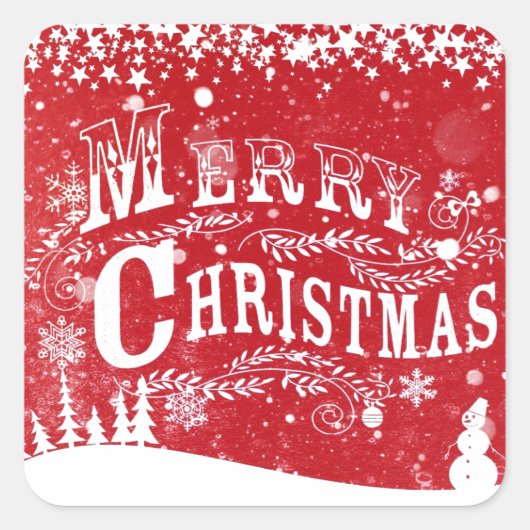 赤クラシック白メリークリスマス スクエアシール (正面)