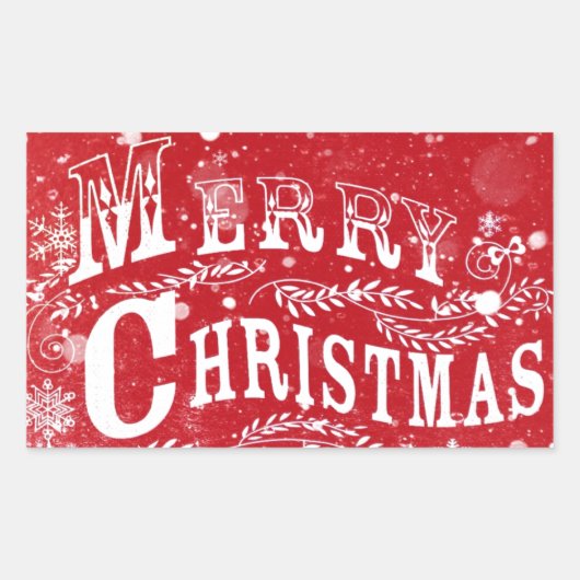 赤クラシック白メリークリスマス 長方形シール (正面)